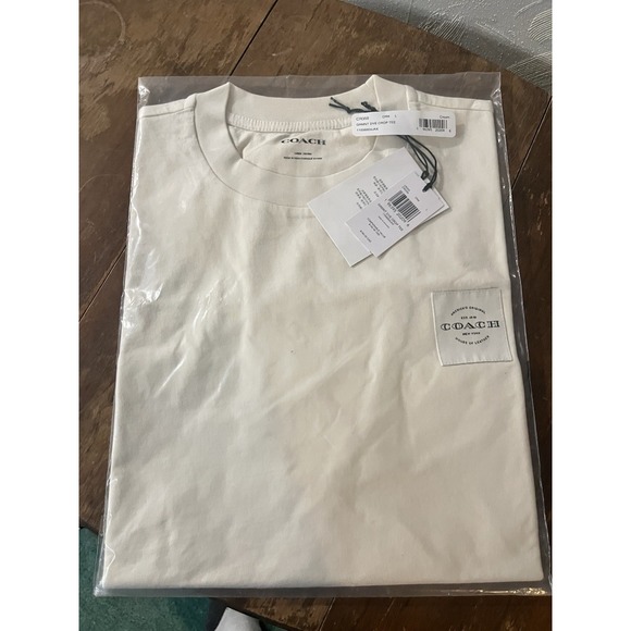 NWT Coach‎ Women's Cream Garment Dye Organic Cotton Cropped T Shirt Size L - Picture 1 of 4